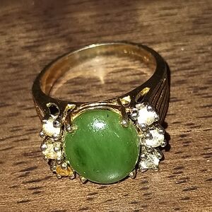 Unsigned Jade Crystal Vermeil Ring Size 7 1/2